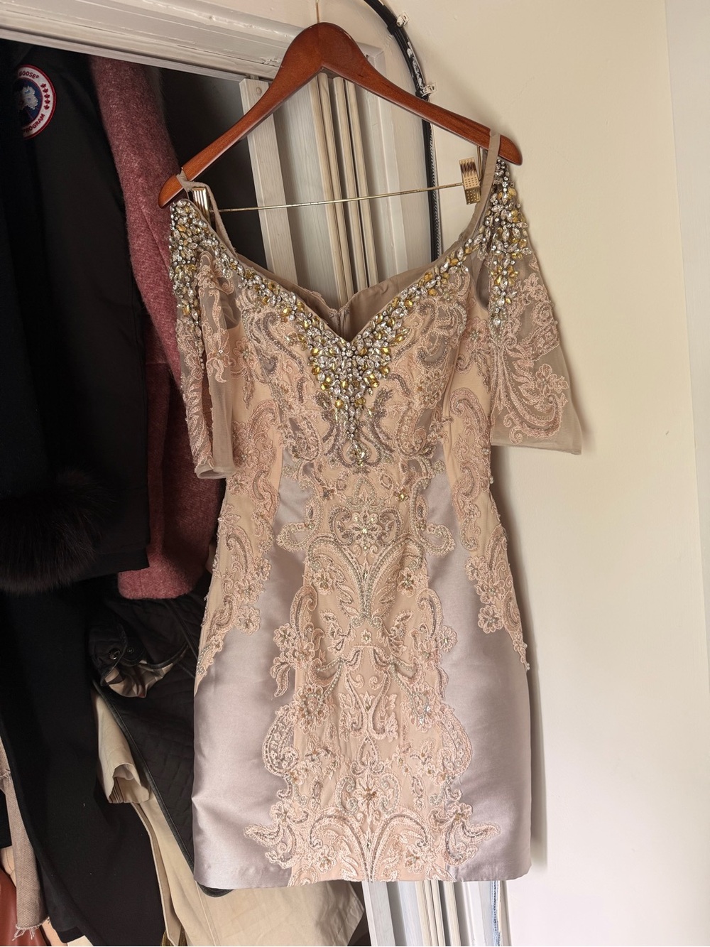 Elie Saab One-Shoulder Embellished Lace Cocktail Dress - Blush Taupe